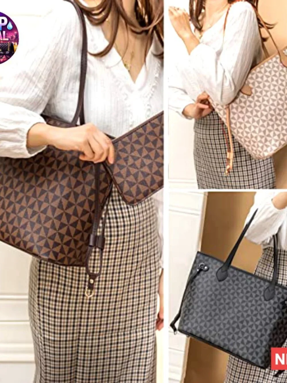 Leather Satchel Handbag with Wallet, Top Handle Shoulder Bag